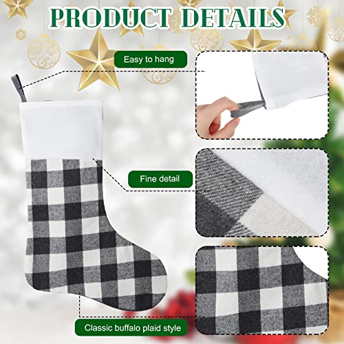 Laumoi 20 Pieces Christmas Stockings Buffalo Plaid Christmas Stockings 15 Inch Hanging Christmas Decor Buffalo Plaid Stockings Christmas for Family Xmas Holiday Party (Black Red, Gray White)