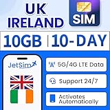 JetSim International Sim Card - UK Sim Card for Travel with Unlimited Data Includes 10GB High-Speed, 10 Days - Perfect for Travellers, Students, Foreign Workers, Short & Long Term Stay in Europe