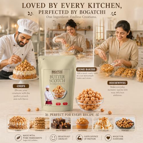 Image of BOGATCHI Butterscotch Nuts 400g | Rich Cashew Content Butterscotch Nuts | Premium Dessert Ingredient for Ice Cream, Pudding, Cakes & Pastries | Ideal for Baking & Toppings