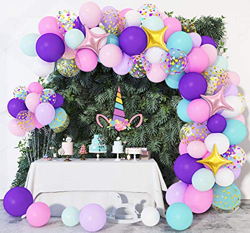 Amandir 138Pcs Unicorn Balloons Arch Garland Kit, Unicorn Birthday Party Decorations For Girls Confetti Light Purple Aqua Blue Pink Balloons Set Wedding Baby Shower Party Supplies #TOP5