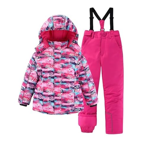 M2C Girls' Winter Thicken Warm Hooded Ski Snowsuit Jacket & Pant 8/9 Rose Doodle Cover
