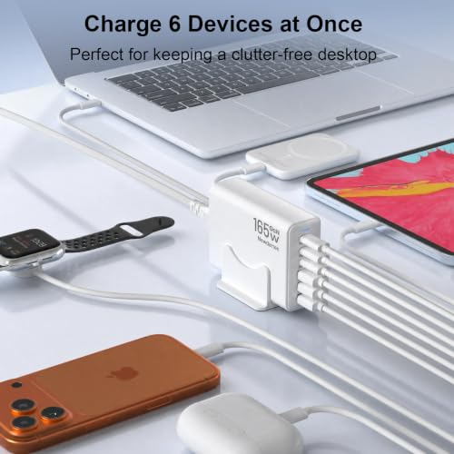 Image of 165W Charging Station, 6 Port Desktop Charger, 3 Ports 40W White