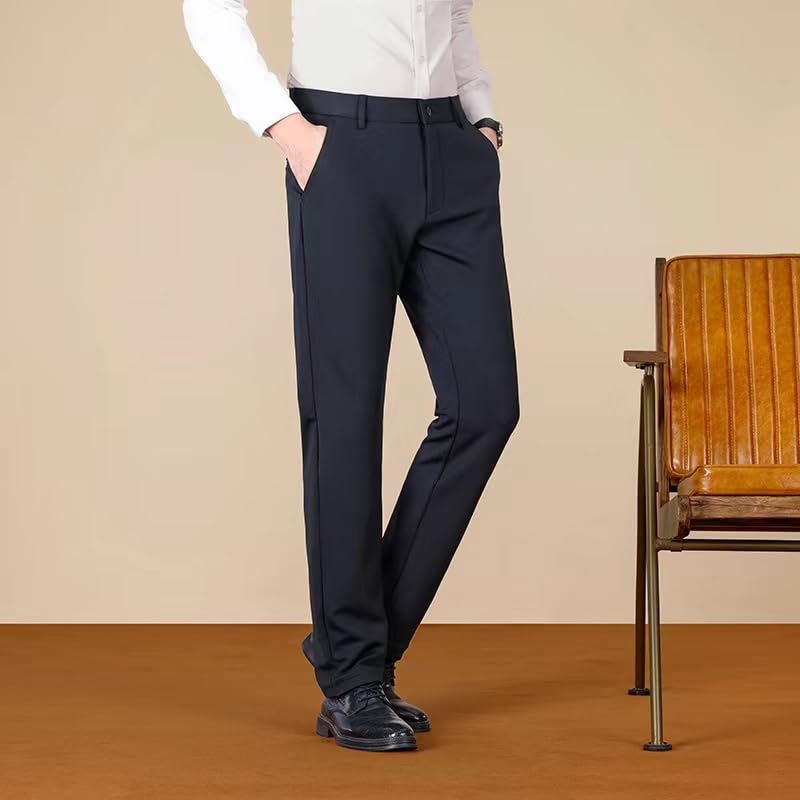 Men's Casual Trousers Stretch Waistband Lightweight Straight-Leg Business Travel Pants Featuring Pocket Design4