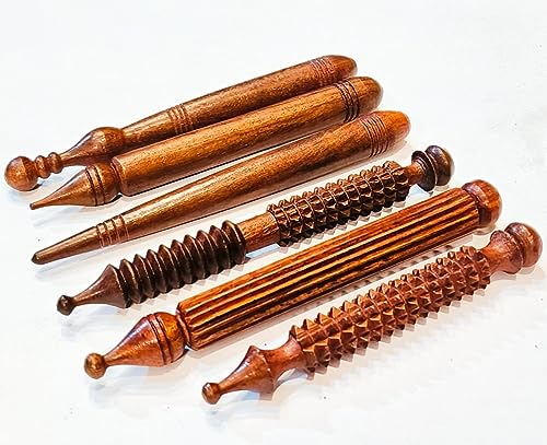Masterarts Wooden Massager, Acupressure Massager, Wooden Massage Sticks, Massager for Acupressure Points, Jimmy, Thai Massagers, Hand and foot Massager Sticks in PURE SHISHAM WOOD ( Pack of 6 )