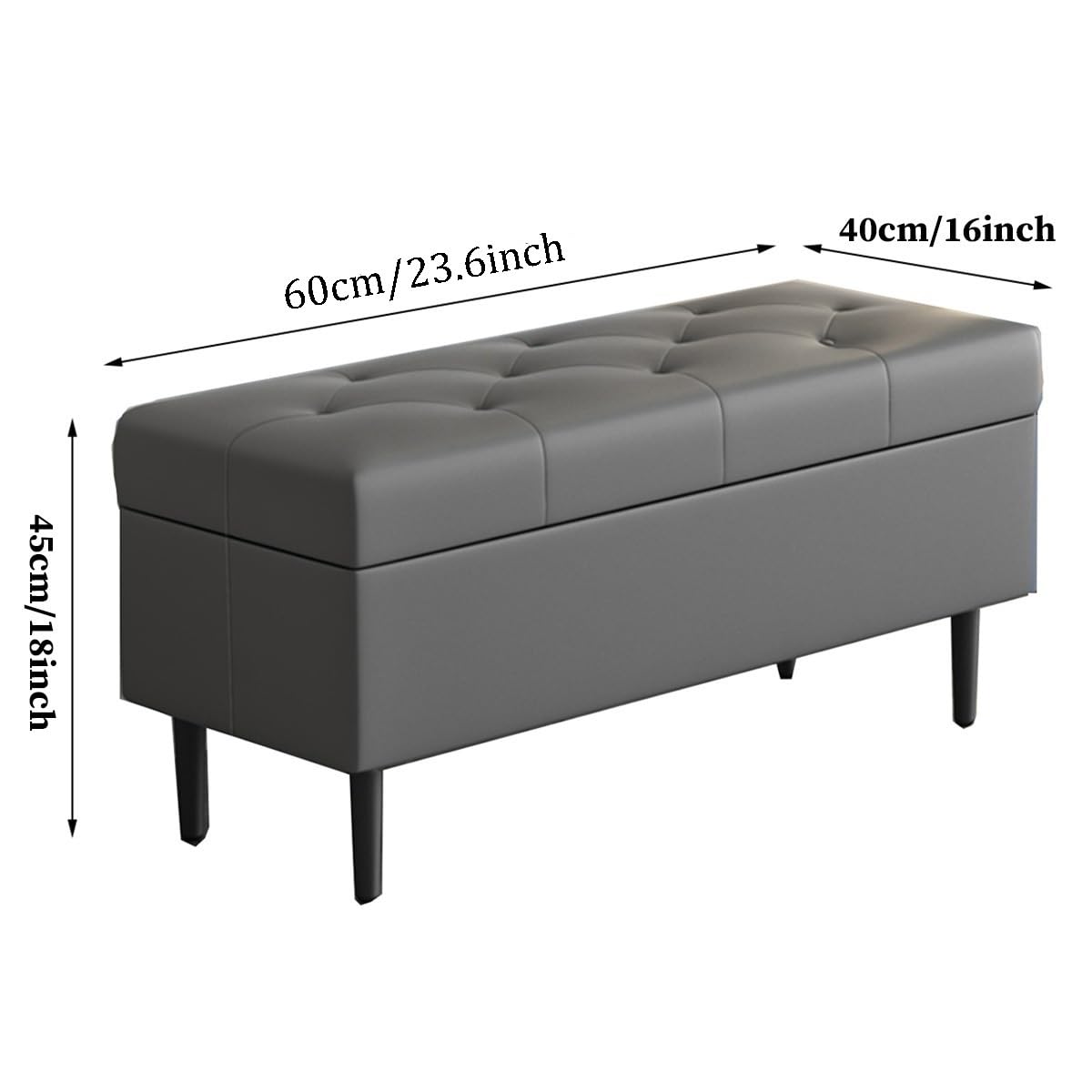 Ce Banc de Rangement rembourré Gris foncé avec Repose-Pieds rectangulaire et Pieds en métal est idéal pour Le Salon, la Chambre et l'entrée. Il s'agit d'un Tabouret élégant (60 cm).