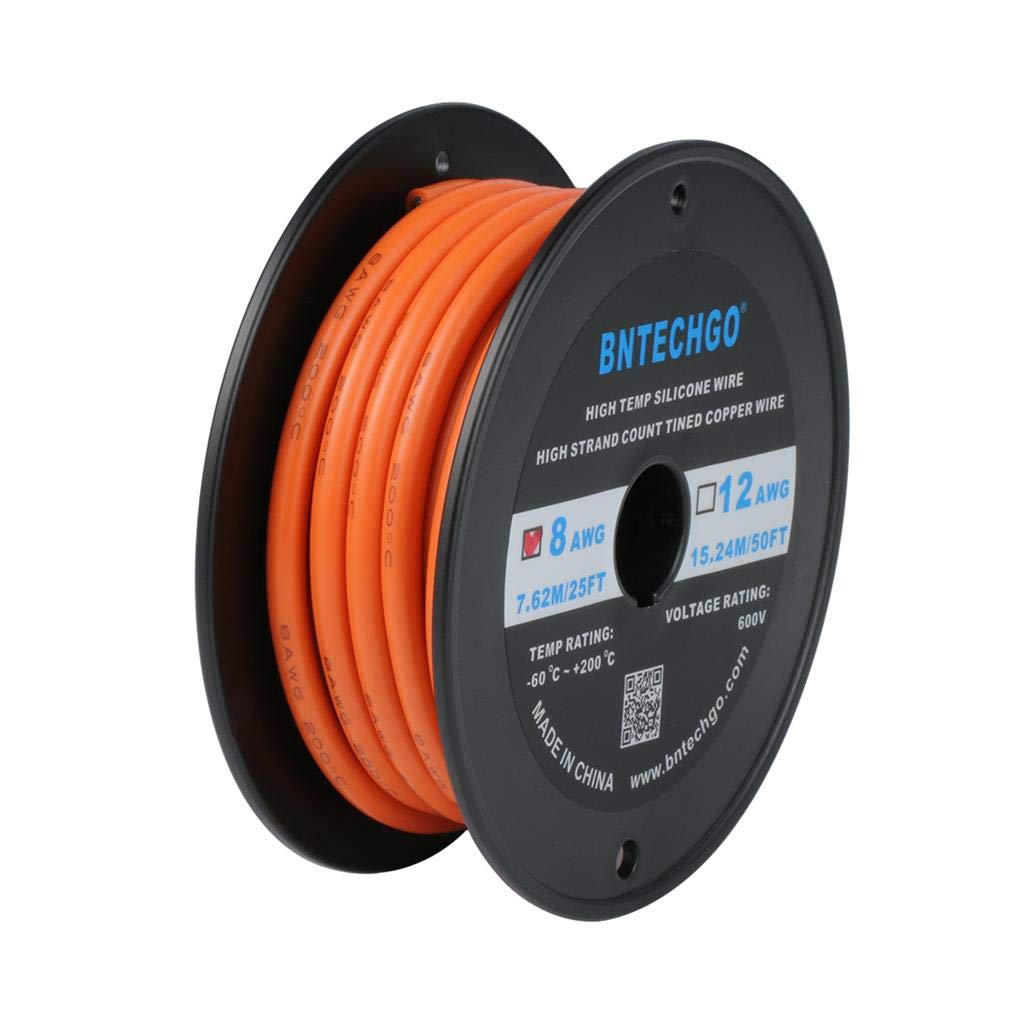 BNTECHGO 8 Gauge Silicone Wire Spool 25 ft Orange Flexible 8 AWG Stranded Tinned Copper Wire