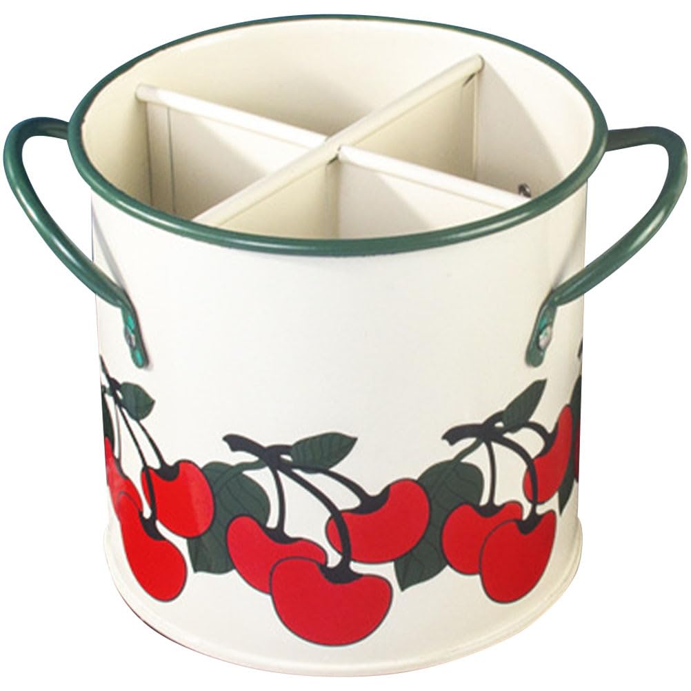 HEMOTON Utensilienhalter Küche, 17 x 12cm Küchenutensilienhalter, Retro-küchenutensilien aufbewahrung, Besteckhalter, Aufbewahrung, Utensilien-Organizer mit 4 Fächern Aufbewahrungseimer