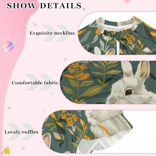Girls One Piece Swimsuits Long Sleeve Swimsuit Zipper Bathing Suits Rabbit Bunny Green Grass3