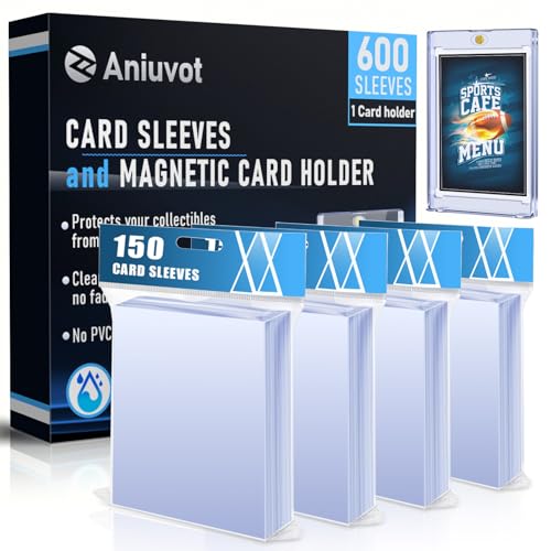 Aniuvot Card Sleeves, 600 CT Soft Card Protectors for Trading Cards with 1CT Hard Card Holder, Clear Topload Card Cover for Football, Baseball, Sports, MTG, TCG Game, Photo Card Collectible Storage