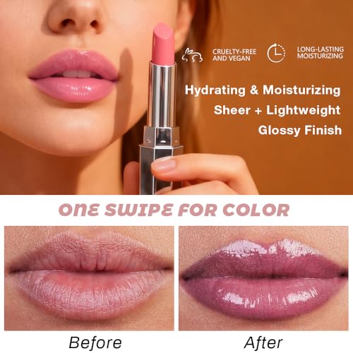Image of Honey Lipstick Tinted Lip Balm - Shine Moisturizing Lipstick for Women, Natural Nourishing Hydrating Lip Gloss Stain for Dry Lips, Tint Sheer Lightweight Makeup, Vegan - 2Pc Mauve & Cherry