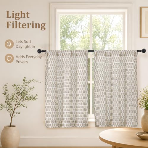 Lecloud Taupe Kitchen Curtains 24 Inch Length 2 Panels, Light Filtering Farmhouse Short Cafe Curtains, Rod Pocket Arrow Pattern Window Treatments for Bathroom Bedroom Basement, 30" W x 24" L by Lecloud - Used condition - Image 4