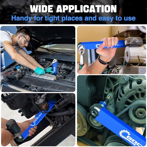 Image of Offset Extension Wrench Impact - Tight Reach Wrench Set with Universal Square Drive Adapters (1 /4 inch, 3 /8 inch, 1 /2 inch) - Ideal for Tight Spaces - Unique Tool gifts for Mechanic Men Dad (Blue)