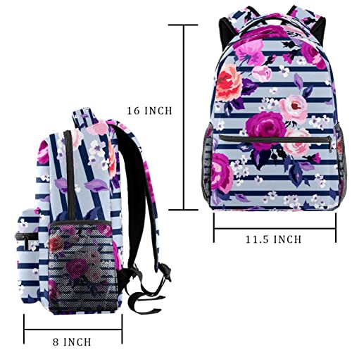 Sac à dos à motif floral grand compartiment pour étudiant et loisirs