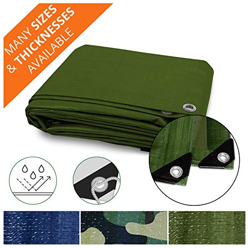 Heavy Duty Tarps | Waterproof Ground Tent Trailer Cover | Multilayered Tarpaulin in Many Sizes and Thicknesses | 10 Mil - Green - 6\' x 8\'