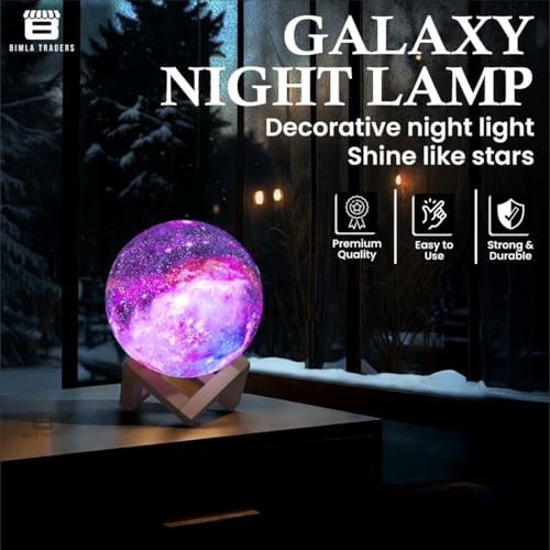 Image of CRAE 3D Galaxy Moon Lamp Decor, Night Light with Wooden Stand | Touch Control LED Moon | Cool Decorative for Unisex