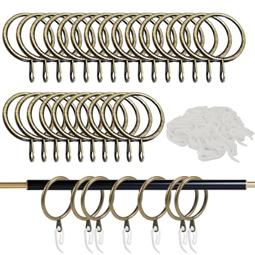 Girihe 50 PCS Gold Curtain Rings, 30mm Curtain Rings with Clips Curtains Ring and Hooks, Gold Curtains Ring for Drapery
