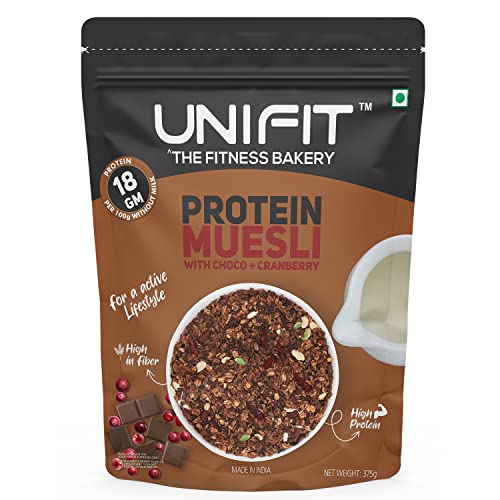 Image of UNIFIT Protein Muesli | 375g of Delicious Nutrition! | High-Protein & Fiber with Fruits, Nuts, Seeds & Dark Chocolate | Healthy Breakfast Cereal with Oats & Crunchy Goodness |