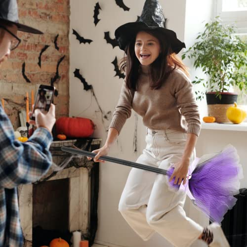 LUOZZY 2 Pcs Halloween Witch Broom Kids Plastic Broom Props for Halloween Costume Party Decoration -