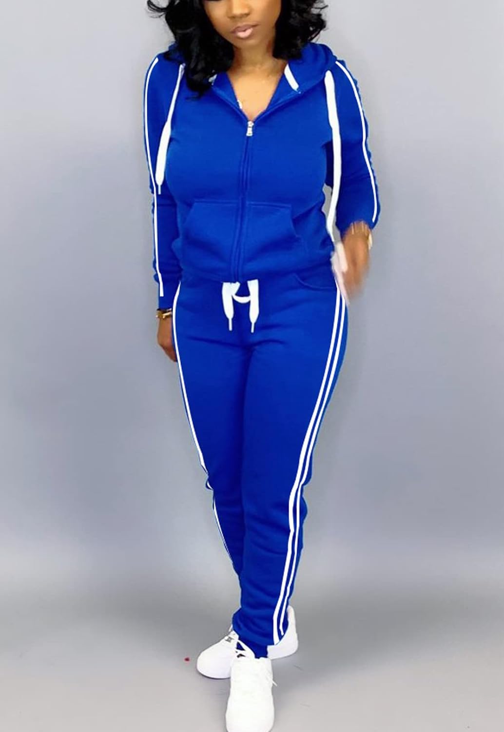 Mrskoala Two Piece Outfits for Women Tracksuit Sweat Suits Workout Jogging Sets Loungewear with Pocket Blue M - Image 3