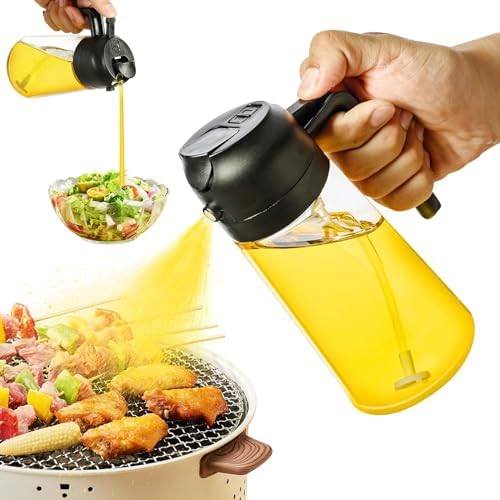 Oil Spray Bottle for Cooking,Premium Glass 2 in 1 Oil Dispenser for Kitchen,Food Grade Oil Sprayer Containers with Nozzle,Oil Bottle for Air Fryer,Roasting and Frying 500 ML(trasperrent,500ml)