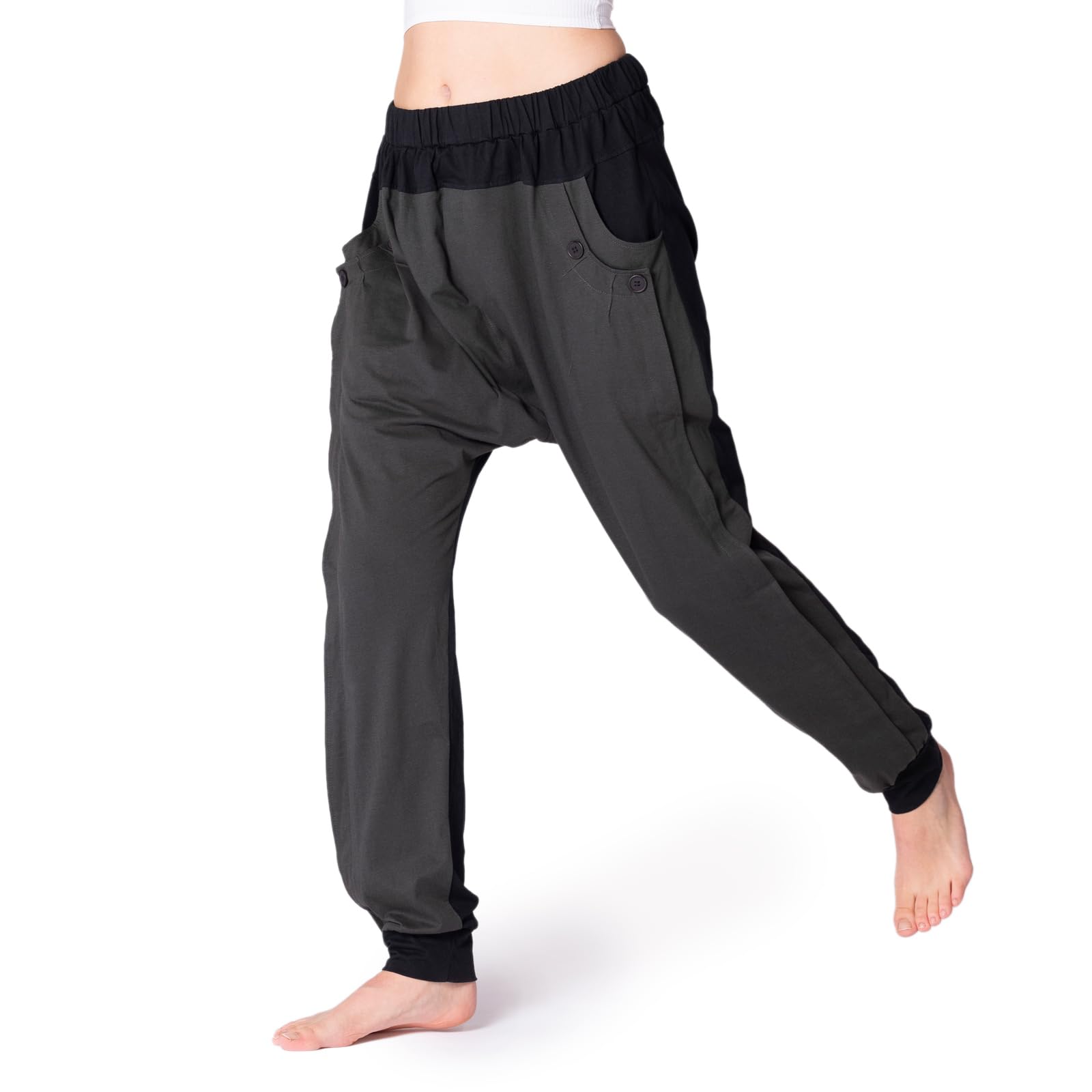 PANASIAM Pantalones Baggy Unisex - Estilo Harem Pantalones Yoga de Algodón | Pantalón informal, corte holgado, tiro bajo, pantalones cómodos, estilo urbano, cintura elástica, bolsillos grandes