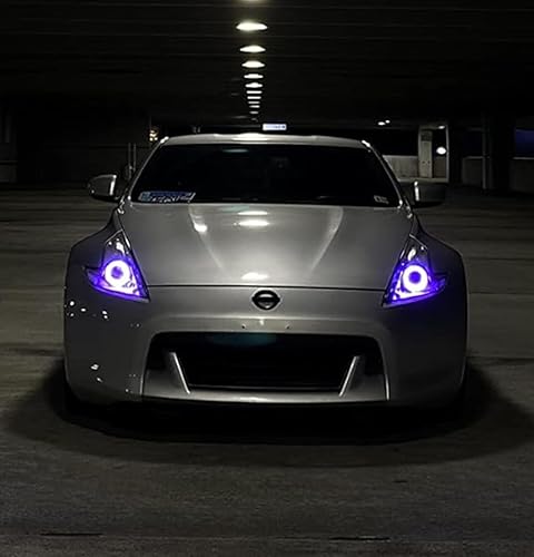 Miniatura 9 de ijdmtoy 2 unidades, faros delanteros LED Halo Anillos 7 colores RGB (rojo, verde, azul) con control remoto para 2009-2017 Nissan 370Z, Faro