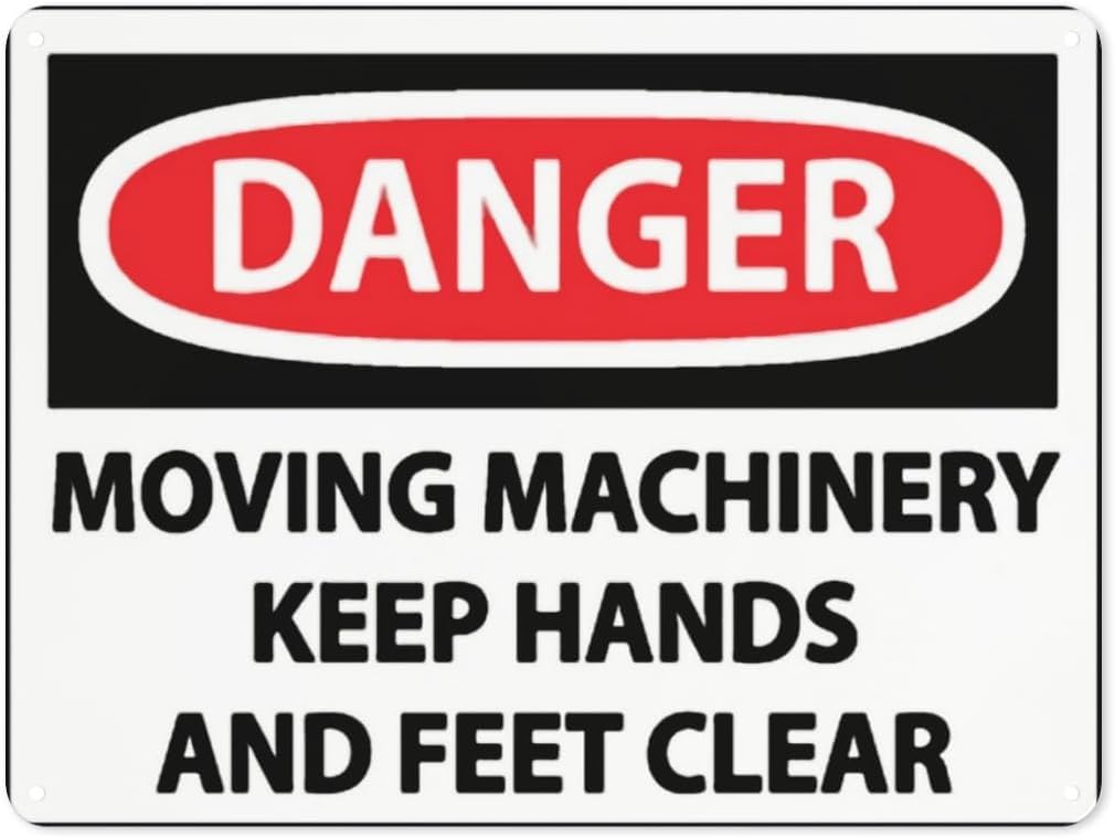 Warning Notice Danger Moving Machinery Rust Free Aluminum Tin Sign - Traffic Safety Decor with Pre-Drilled Holes for Workplace, Factory - 12x8 Inch​