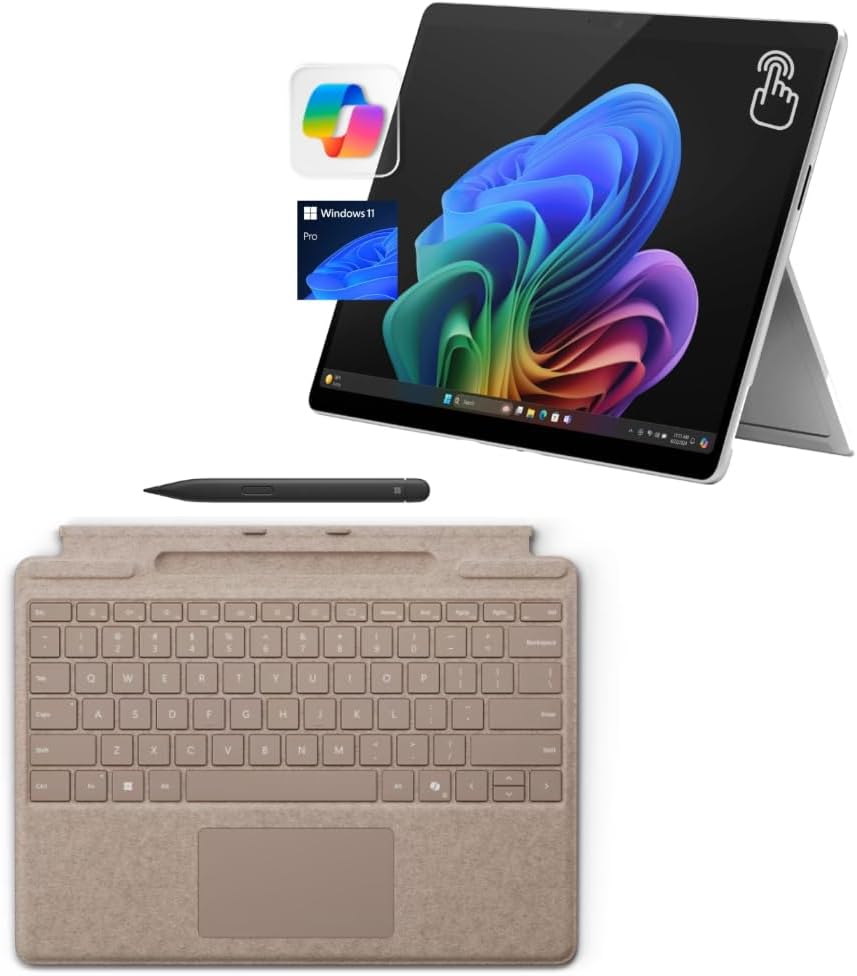 Microsoft Surface Pro 11 Bundle, 13" Copilot+ PC with Dune Pro Keyboard & Slim Pen, Snapdragon X Plus, AI Tablet Essential Bundle for Surface Pro 11, 16GB RAM, 256GB SSD, Win 11 Pro