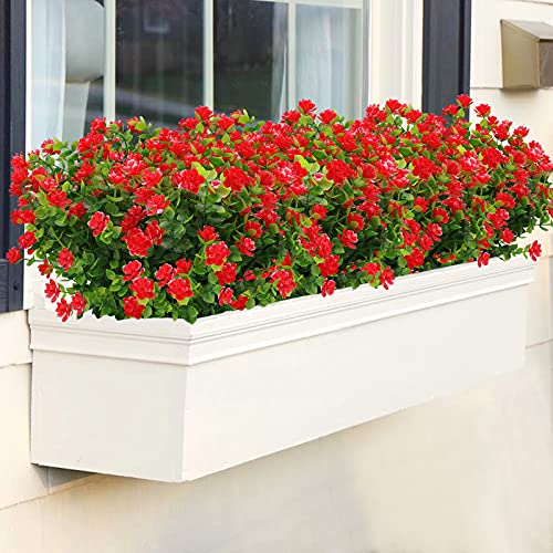 Greenrain Artificial Flowers Outdoor Fake Flowers For Decoration Uv Resistant No Fade Faux Plastic Plants Garden Porch Window Box Décor (6 Bundles, 6#Red) #TOP5