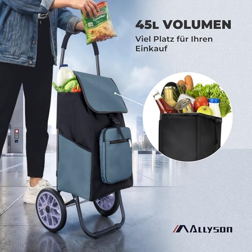 Allyson® Einkaufstrolley klappbar, Einkaufswagen mit 45L Kapazität und Abnehmbarer Tasche...
