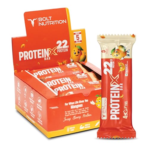 Image of Bolt High Protein Bar | 22g Protein Per Bar | No Sugar | Gluten-Free | Power Snack for Gym, Sports & Muscle Recovery | Pack of 9 - Mango