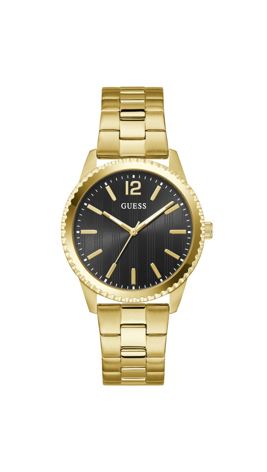 Guess Hombre Dorado Chip Gw1062g2 - Reloj De Pulsera Analógico Para (Cuarzo, Acero Inoxidable, 40 Mm, Correa De Acero Inoxidable, 5 Bares, Color De La Esfera: Negro)