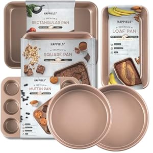Passionate Baker Premium Nonstick Bakeware 6-Piece Set, Including Round Cake Pans, 9×13 inch Cake Pan, Square, Loaf, Muffin Pan