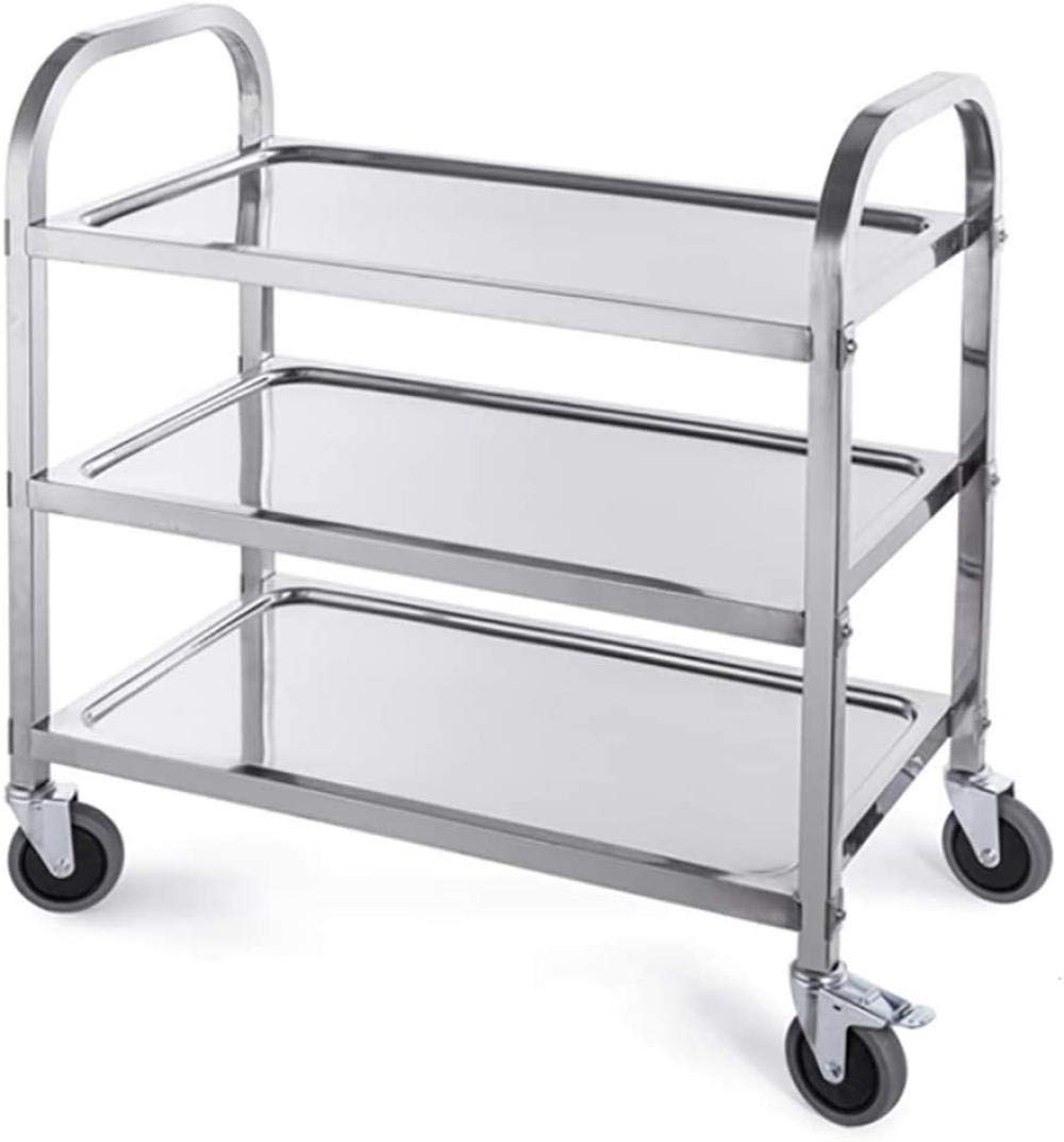 MFRELMNZG Metal Rolling Serving Trolley Cart with Lockable Wheels for Kitchen and Bathroom Storage 85 x 45 x 90cm