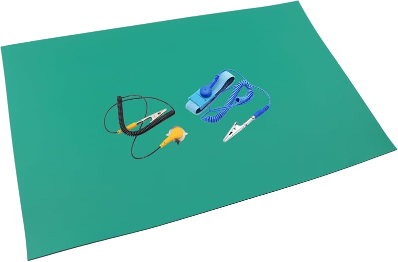 MEETOOT Temperature Resistant Anti Static Desk Mat Rubber Soldering Mat Grounding Wire Workbench Assembly Line Repair Mat for Circuit Boards Phone PC Tablet PC Repair Grounding Mat