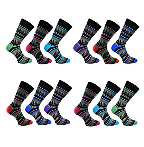 12 pairs Men's Cotton Diabetic Soft Top Comfort Cuff Non Elastic Wide Top socks UK 6-11