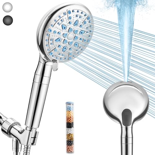 Veken Filtered Shower Head with Handheld, Adjustable 9 Spray Modes Rain Heads, Detachable High Pressure Rainfall Showerhead, 10 Layer Filters for Hard Water, and 70 Inchs Long Hose Extension (Chrome)