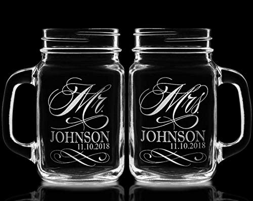 Stocking Factory Custom Etched Mr. Mrs. Personalized Mason Mugs, Set Of 2, Clear #TOP4