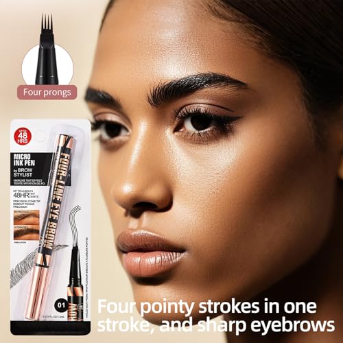 Crayon à sourcils avec 4 pointes microfourchues, Eyebrow Pencil, Imperméable Durée et Résistant aux Taches, Cosmétique pour femme, Maquillage Effet Poil à Poil Naturel, Fourche à croquis fin-01 – vue 6