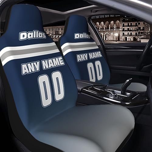 JARVAN Custom Dallas Car Seat Covers, Add Personalized Name and Number，Car Interior Anti-wear and Anti-Slip Fully Wrapped Chair Cover Case，Universal Size Fit Most Car, Truck, SUV, Van, 2PC