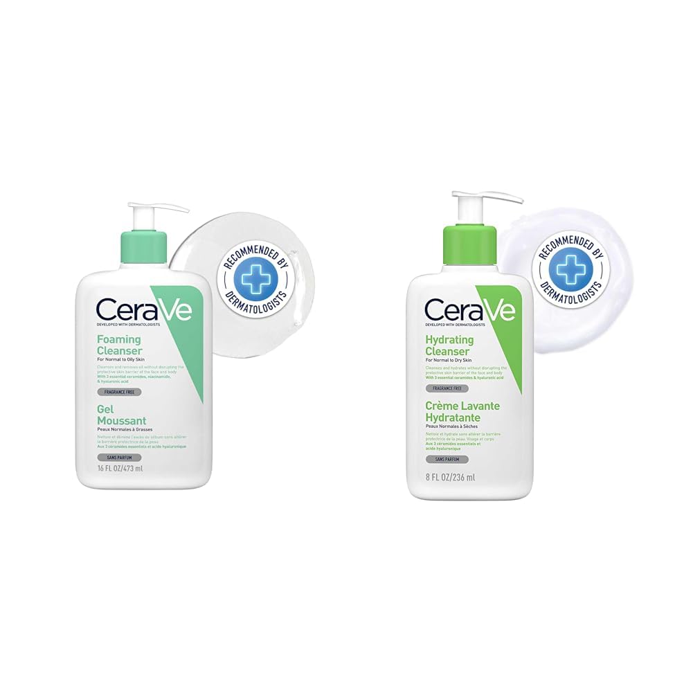 CeraVe Foaming Cleanser For Oily Skin (473ml) & Hydrating Cleanser For Dry Skin (236ml) - With Hyaluronic Acid & Ceramides, Non-Comedogenic & Fragrance-Free-image-9
