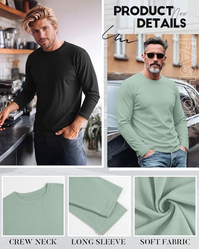 Image of August Alley 4 Pack Men's Big and Tall Cotton Shirts L-7XL, Long Sleeve Oversized Tops Loose Casual Large T-Shirts Basic Tee