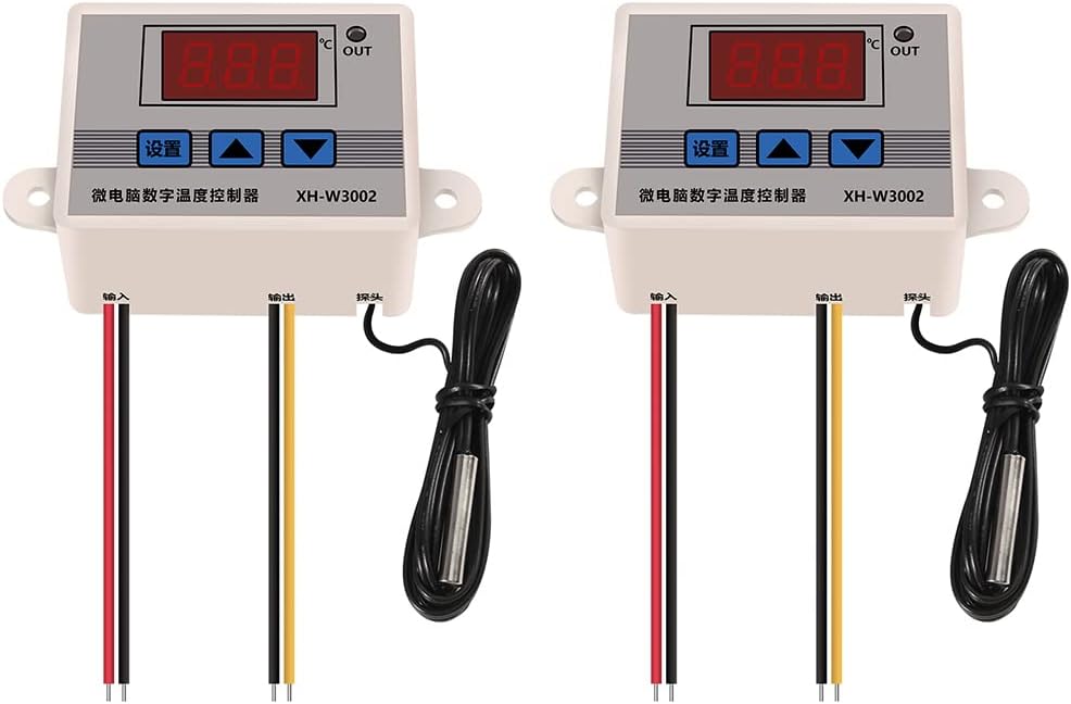 2PCS XH-W3002 Digital Temperature Controller -50 to 110 °C Programmable Heating Cooling Thermostat LED Display Thermostat Control Switch and NTC 10K Thermistor Sensors with Waterproof Probe