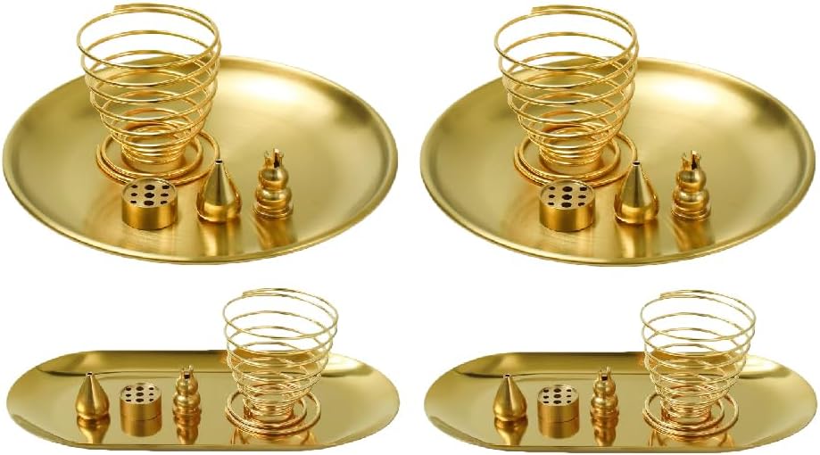4PCS Multi-Functional Golden Incense Stick Holder with Tray,Design Home Decor,Incense Holder