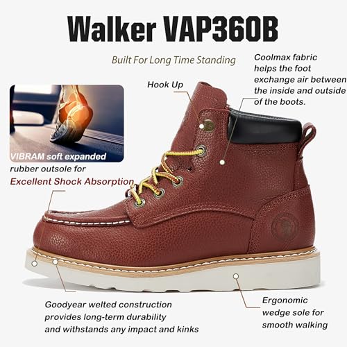 Image of ROCKROOSTER Walker 6 inch Soft Toe Wedge Leather Work Boots for Men, Electric Hazard, ASTM F2892-18 EH