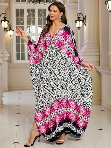 Image of KEYLORTING Plus Size Kaftan Dress Women, African Moo Moo Print Caftan, Batwing Dress, Beach Cover Up for Party and Loungewear