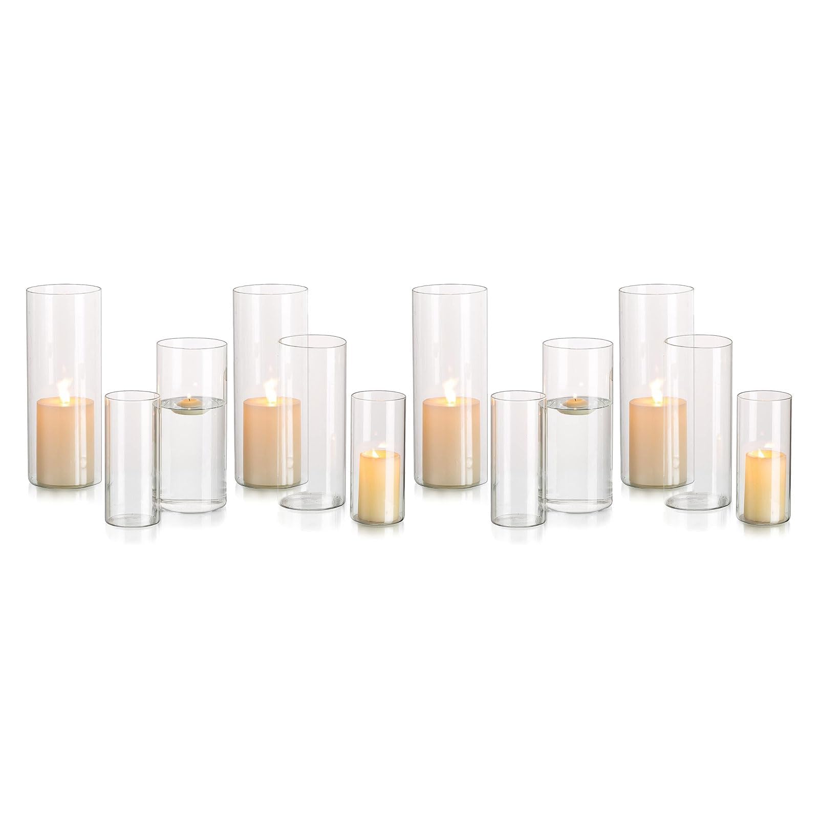 Portacandele Hurricane Cilindro Di Vetro: Vaso Di Fiori Trasparente Per Candelabro Candele Galleggianti Per Candele Galleggianti Per Decorazioni Per La Tavola Da Pranzo Centrotavola (M+L+XL x 4)