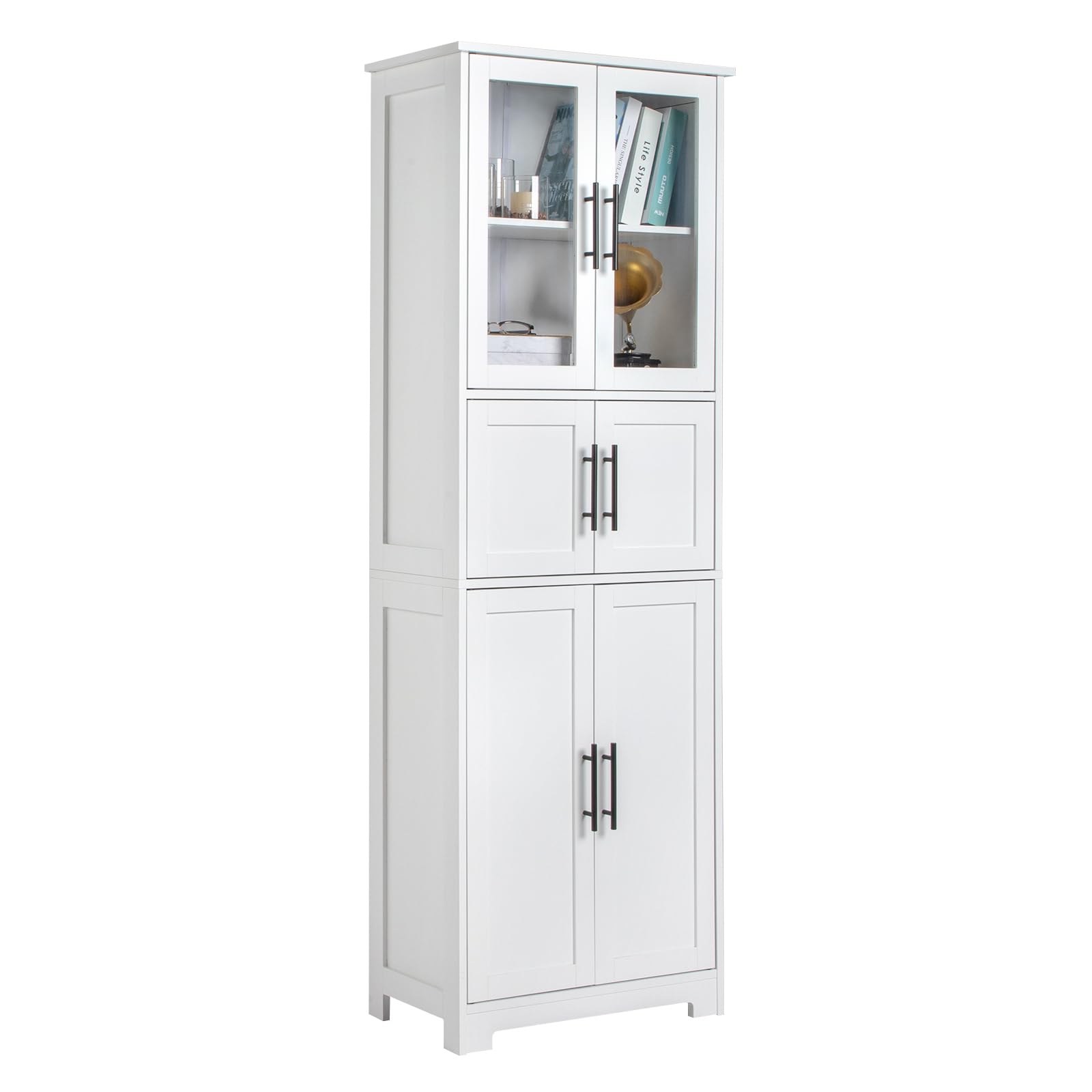 LEADZM Credenza da cucina alta, mobile per riporre oggetti, armadio, ampio spazio con 4 ante, due cassetti per soggiorno, camera da letto, ufficio, 60 x 30 x 170 cm (6 porte)