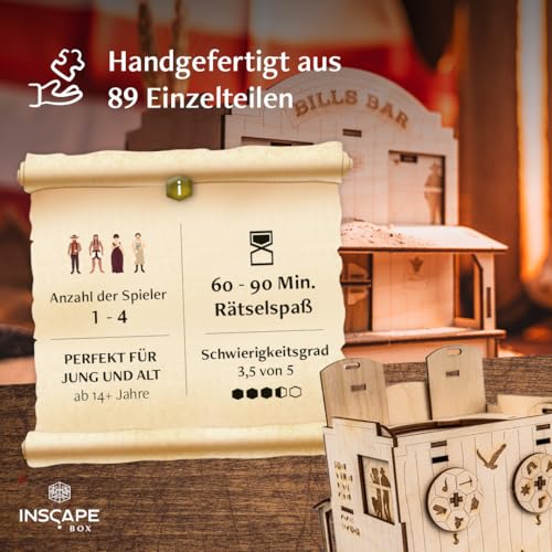 INSCAPE Wild West Riddles- Rätselbox Holz - Puzzle Box - Escape Room Spiel Erwachsene und Kinder - Knobelspiele für Erwachsene - 3D Holzpuzzle - Cluebox - Denkspiele