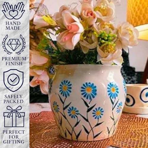 Image of Niyara Ceramic planters pots for Indoor Outdoor Home, Garden Office Decor Balcony Planters Gamla Flower Size Small 6 inches (Ocean Bloom)